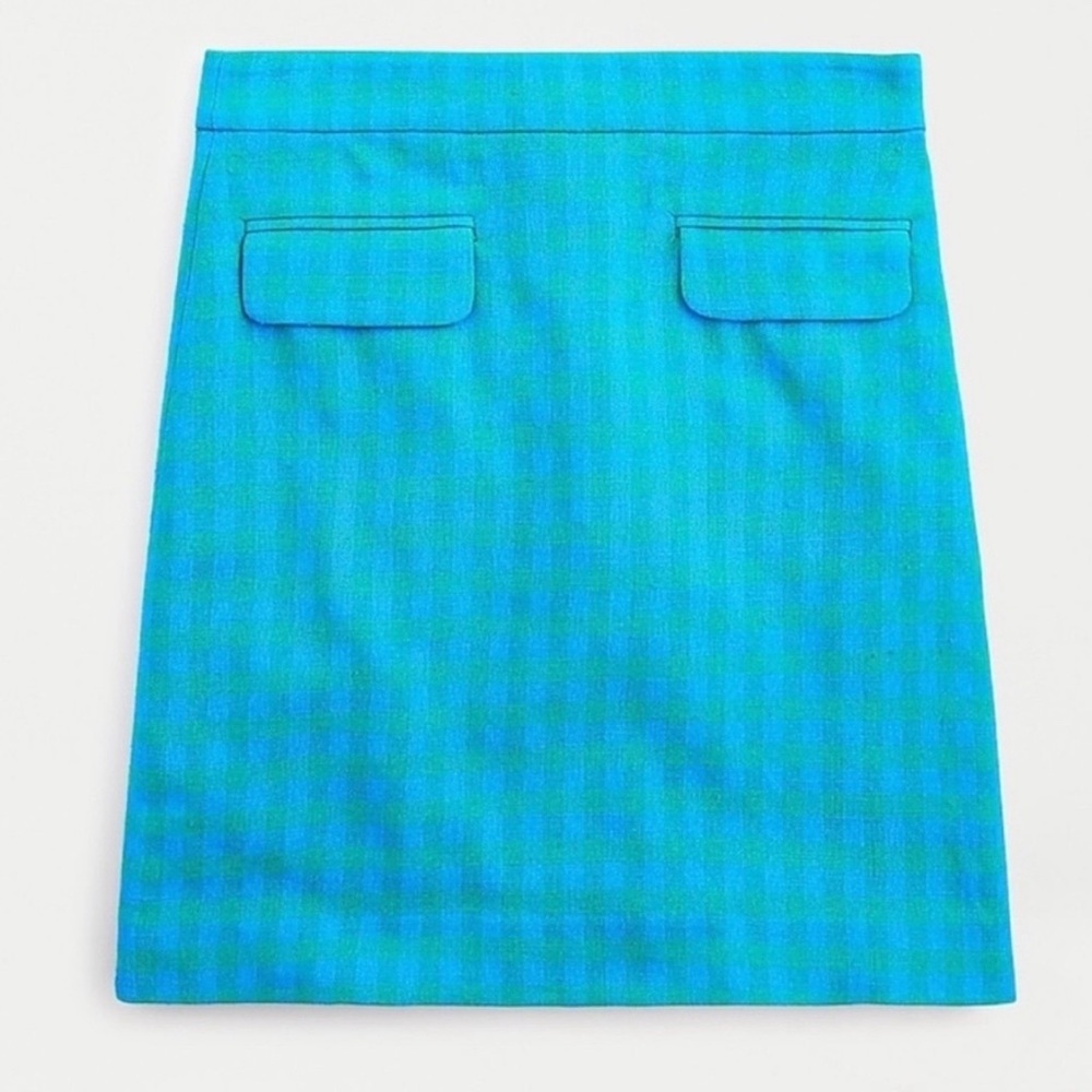 J. Crew Gingham Plaid Blue Green Mini Skirt Women’s Sz 8 Preppy‎ Classic